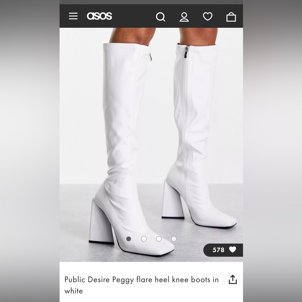 ASOS Public Desire Peggy flare heel knee boots in white. Worn once. Size 7.